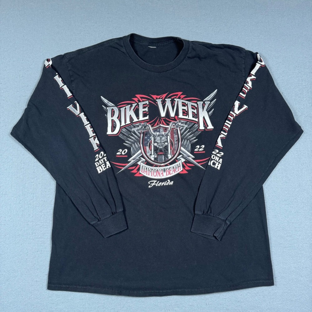 Daytona Beach Bike Week 2022 Long Sleeve Shirt Large Black Graphic Biker Tee